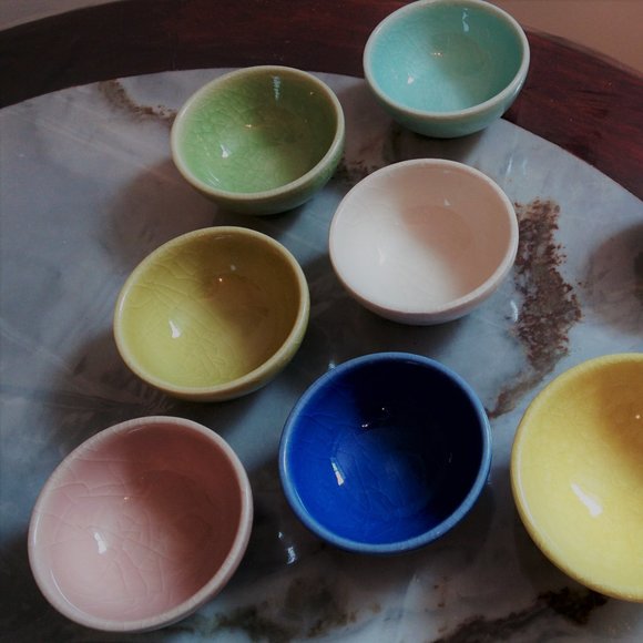 Sold~NEW Boxed Crackle Glaze Chinese Ceramic Tea Cups Total 9 pcs Seal Marks - Picture 7 of 8